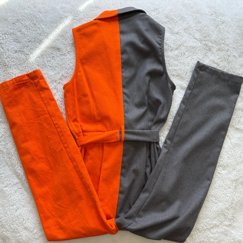 FASHION BRAND COMPANY Director Jumpsuit Orange and Grey Size Small - Picture 2 of 6